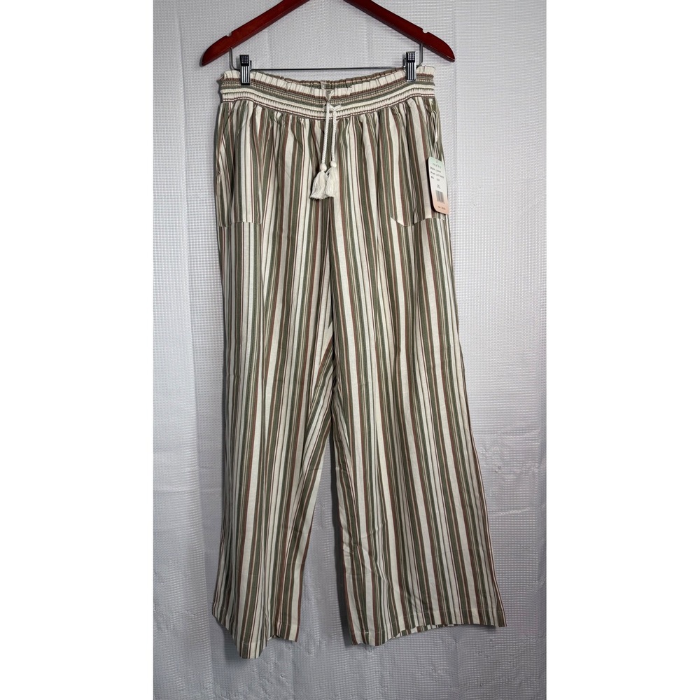 Palm Rio Wide Leg Pants Striped Viscose Tassel Drawstring Boho Coastal XL